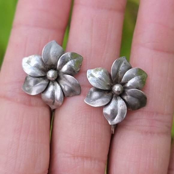 Vintage solid 925 sterling silver ornate detailed orchid earrings - Picture 3 of 16